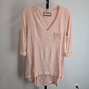 Anthropologie Pure + Good Peach Pink V-Neck High Low Tunic Top Small OB471361